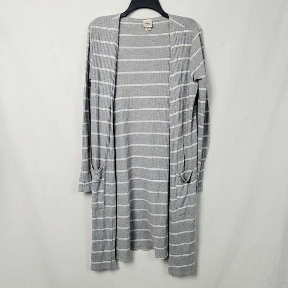 Daytrip Gray Stripe Open Front Cardigan Sweater - Picture 1 of 6